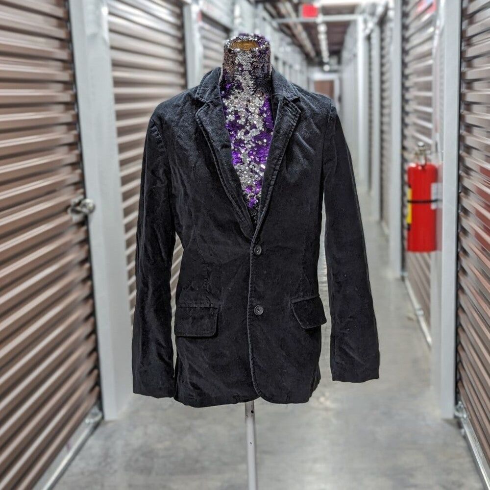 Gap‎ Minimalist Whisigoth XS Velvet Velour Black Blazer Jacket Vintage Cotton